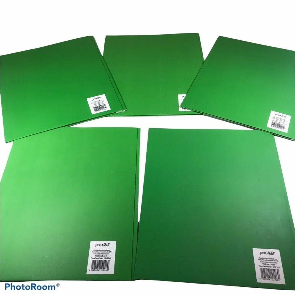 Lot Of 5 Pen And Gear Green Paper Stock 2 Pocket 3 Prong Folders New